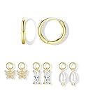 Small Hoop Earrings Charms Set for Women Hypoallergenic 14K Gold Plated Trendy - S925 Sterling Silver Post Small Huggie Hoop Earrings Pack with Cubic Zirconia Drop Dangle Earring cz