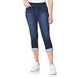 WallFlower Women's Pull On Denim Crop and Ankle High-Rise Insta Soft Juniors Jeans, Lake Crop, 2X
