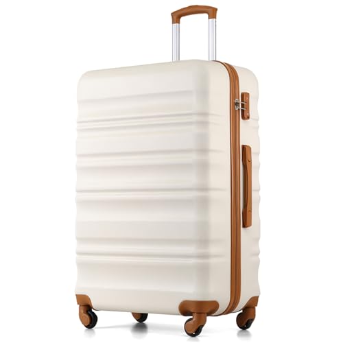 COOLIFE Large Suitcase 28 Inch, Extra Large Hardshell Checked Luggage with TSA Lock, Smooth Wheels, Durable ABS+PC Travel Suitcase for International Flights Overseas Journey（Apricot White） 2