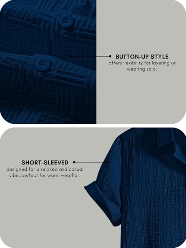 Image of Leriya Fashion Men's Formal Button Down Shirt - Slim Fit Office Wear Shirt for Men | Textured Short Sleeve Polycotton | Business & Meeting Ready (Available in Plus Size)