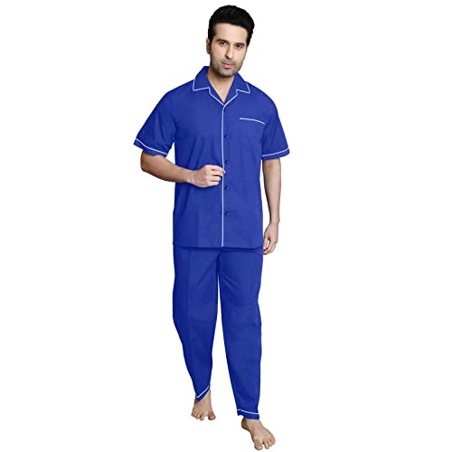 homry TATWAM Men's Cotton Solid Night Suit Set (5555_Royal Blue_2XL)-picture-10