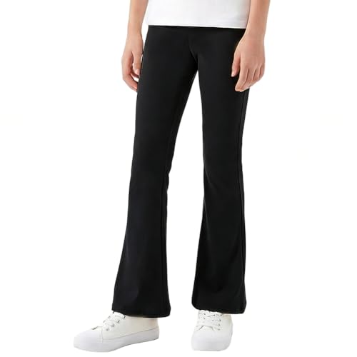 JinBei Leggings Niñas Algodón Pantalones Acampanados Mallas Largos Suave Transpirable Legging Cintura Elástica Cómodos Ropa Infantiles Negro para Escuela Casual Baile Deportes, 13-14 Años