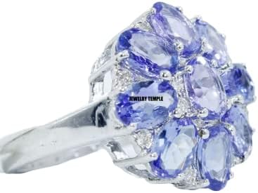 Statement Rings for woman Girls 92.5 Silver Diamond September Birthstone Blue Sapphire band 4x6 mm oval
