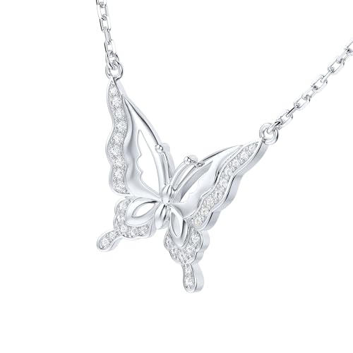 THELANDA Genuine Moissanite Sterling Silver Butterfly Pendant Necklace, Adjustable 18-20 Inch, Elegant Jewelry for Women2