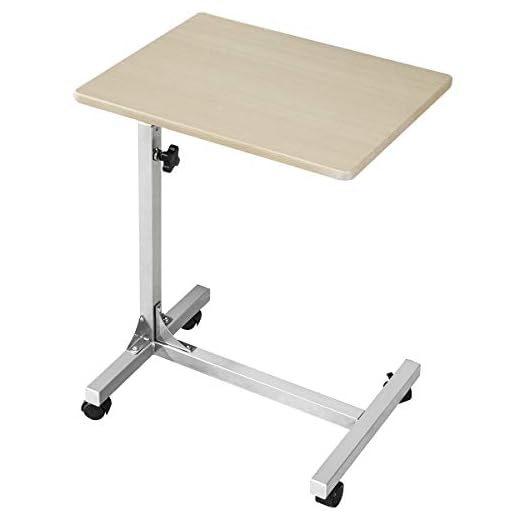 Coavas Laptop Desk Medical Adjustable Height Over Bed Table Multi-Purpose Portable Sofa Side Table with Wheels, Beech (18.9x14.6x26.4-31.1 inch)