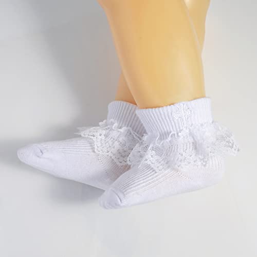 EPEIUS Baby Christening Socks Baby Girls/Boys Turn cuff Baptism Socks with Cross Newborn Infant Toddler2