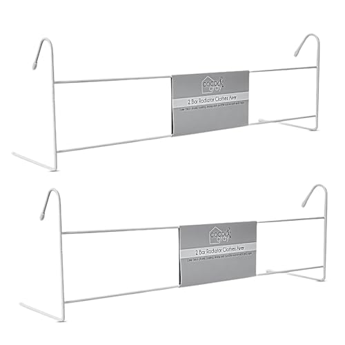 Javco 2 Bar Radiator Airer - 2 Bar Washing Line Rails - Indoor Laundry Dryer Rail, Clothes Drying Rack, Lightweight Portable Dryer Holder for Clothes, Towel and Socks (White - 2 Pack)