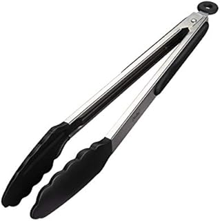 iNeibo Kitchen Tongs - 12'' Non-Slip Smart Locking Stainless Steel Cooking Tongs with Silicone Tips for Grilling BBQ Serving Salad Ice