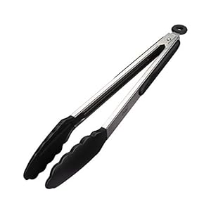 iNeibo Grillzange Küchenzange Edelstahl Silikon Schwarz 30cm