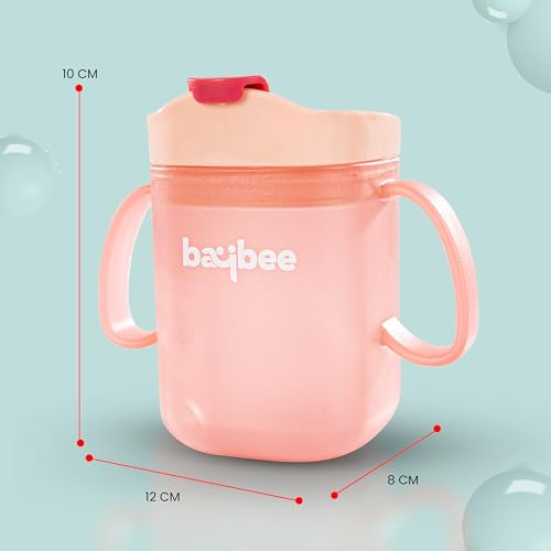Image of BAYBEE Hazzy 2 in 1 280ml Baby Sipper Bottle for Kids, Drinking Training Anti Spill Sippy Cup with Silicone Straw, Spill Proof & Non-Slip Twin Handles | Spout Sipper Cup for Infants 6+ Months (Pink)