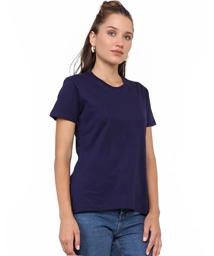 Image of Round Neck T-Shirt Top for Women | Combed Bio-Washed Ring Spun Cotton | Plain | Short Sleeves