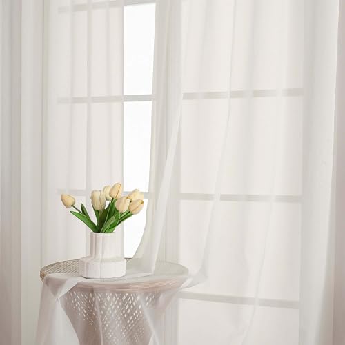 Image of OWENIE Ivory Sheer Curtains, Sheer Curtains 96 inches Long 2 Panels Set, Rod Pocket Voile Fimly Sheer Drapes for Living Room /Bedroom, 2pcs, Each 59 inch W x 96 inch L