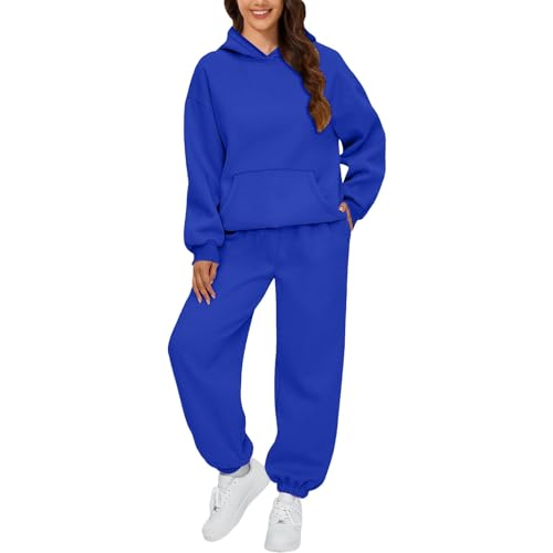 Lounge Sets for Women Solid Color Long Sleeved Hoodie Casual Sweatpants with Pockets 2 Piece Fall Outfits