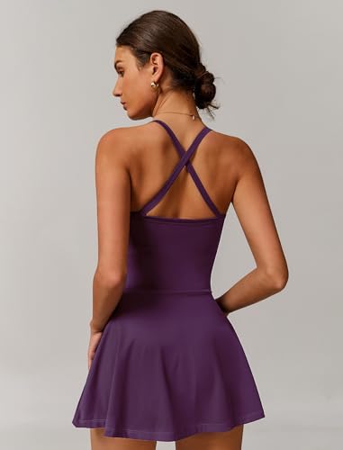 Women's Tennis Dresses Twist Front Split Ruffle Cami Dress with Shorts Golf Active Dress3