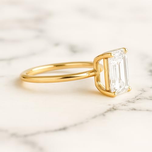 2.5ct Emerald Cut Moissanite Engagement Ring for Women D Color VVS1 Lab Created Solitaire Wedding Ring in Delicate Setting Valentine’s Day Gift 7