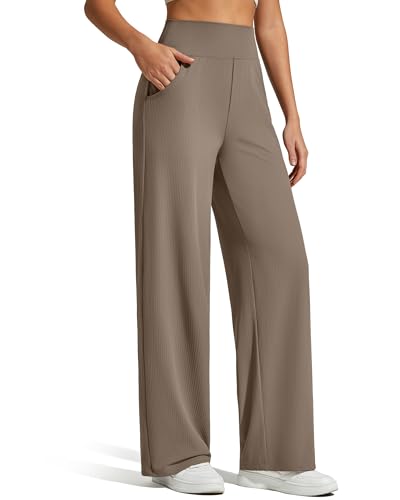 G4Free Pants for Women Stretchy Wide Leg Sweatpants High Waist Straight Leg Sweat Pants Workout Travel(Dark Brown,S,Petite) - image 1