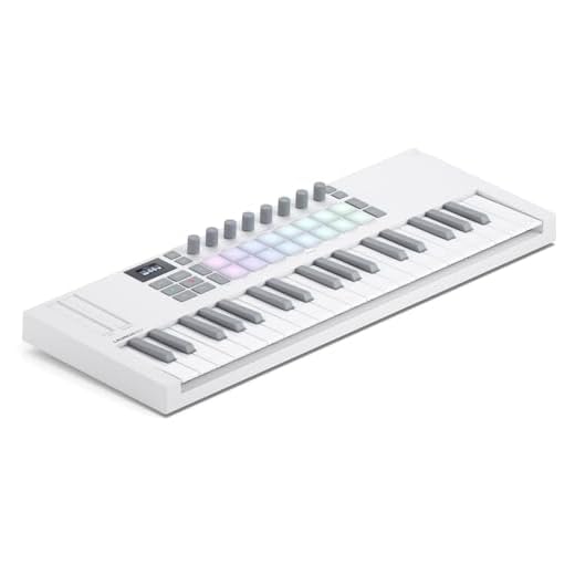 Novation Launchkey Mini 37 Blanco [MK4]: Controlador de teclado MIDI portátil, 37 teclas, USB e integración DAW. Modos Chord y Scale, pads de percusión, arpegiador y paquete de software musical