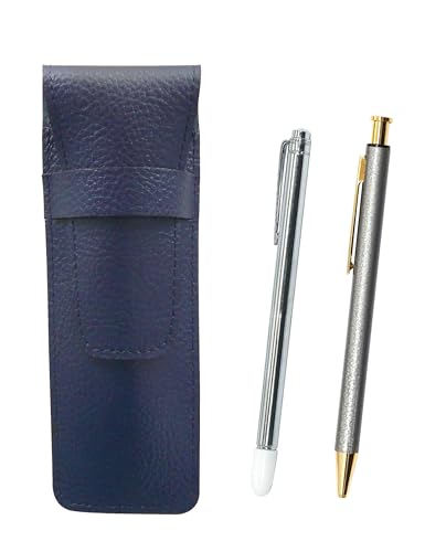 シボ革ペンケース青 金属製指示棒とNQ26 オール金属リザード塗装 ノック式ボールペンセット グレー SASL-701S-NQ26B-H