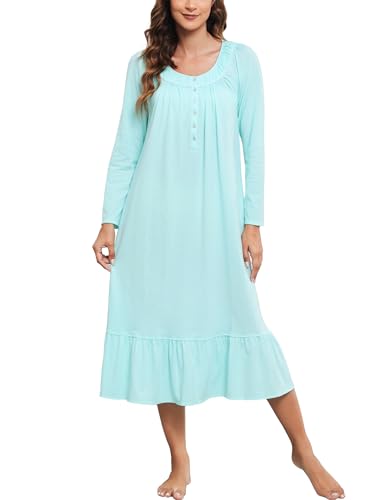 MZROCR Cotton Nightgowns for Women Soft Long Sleeve Night Gowns for Adult Women Comfy Night Shirts Lightweight Sleepwear