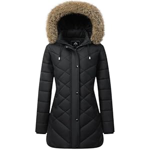 Women’s Long Warm Winter Coat Windproof Thickened Fleece Lined Down Jacket Waterproof Puffer Outerwear with Removable Hood