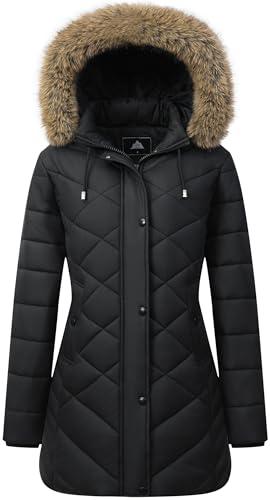 Women's Long Warm Winter Coat Windproof Thickened Fleece Lined Down Jacket Waterproof Puffer Outerwear with Removable Hood