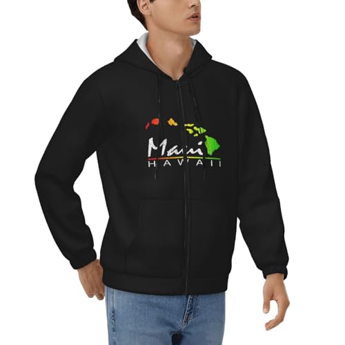 Maui Hawaiian Islands Hoodies Men'S Hooded Sweatshirts With Pockets Casual Full-Zip Sweater Pullover