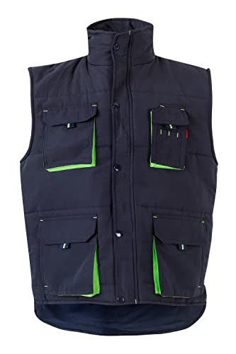 Velilla 205902; Gilet imbottito bicolore multitasche; colore blu navy e verde lime; taglia M
