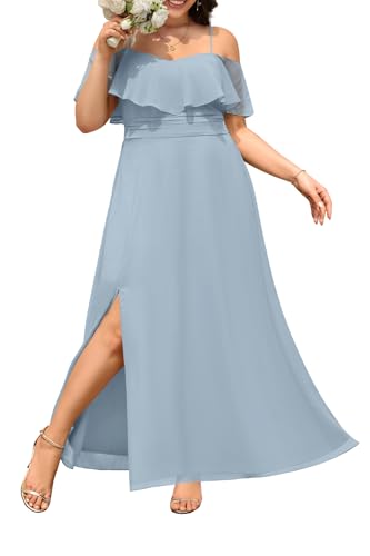 Image of Pinup Fashion Women Plus Size Bridesmaid Dresses - Off The Shoulder Formal Wedding Guest Bridal Shower Long Dress