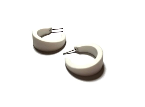 Small White Hoop Earrings | Frosted Retro Style Vintage Lucite Small Marilyn Hoops - Mars-Wt-1 #TOP2