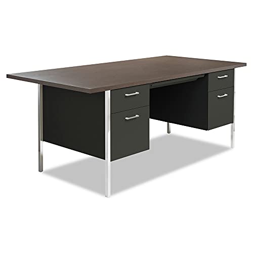 Alera Double Pedestal Steel Desk, 72" X 36" X 29.5", Mocha/Black