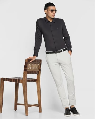 Image of Blackberrys Men's Blue Slim Fit Solid Regular Trousers