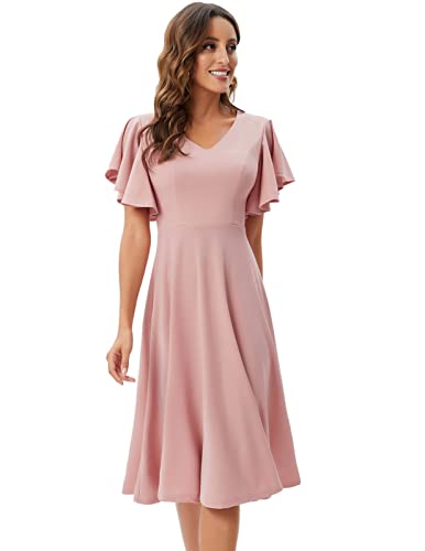 Image of Bridesmay Women's Formal Wedding Guest Dress for Women 2026 Short Sleeve Fit and Flare Tea Party Dresses