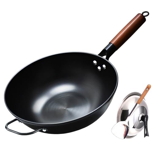 Wok de acero al carbono con tapa y fondo plano 12.6 in miniatura 1