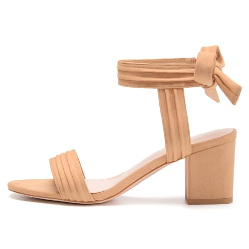 Image of Coutgo Womens Open Toe Ankle Tie Back Low Block Chunky Heels Sandals Party Dress Pumps Shoes