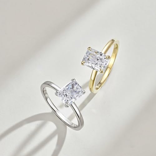 925 Sterling Silver White Topaz Engagement Ring 2CT Radiant Cut Solitaire Cubic Zirconia CZ Wedding Promise Rings for Her Wedding Bands for Women, Size 5-94