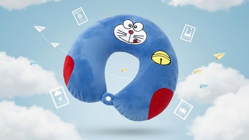 Image of Soft and Comfortable Cartoon Designed U-Shaped Kids Travel Neck Pillow for Airplane Car Flight Head Neck Support for Boys and Girls (Pack of 1, Blue)