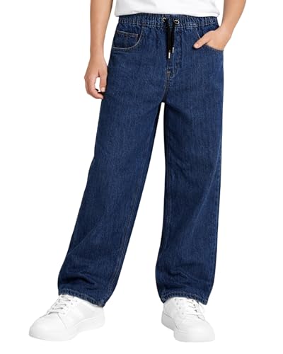 Volcom Boys Jeans - Regular Fit Pull On Denim Jeans for Boys - 5-Pocket Style Fashion Kids Pants for School & Casual Wear, Size 10, Washed Blue Loose