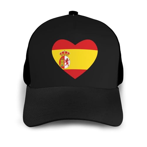 Flag of Spain Heart Unisex Classic Adjustable Curved Brim Baseball Cap, Trucker Hat3