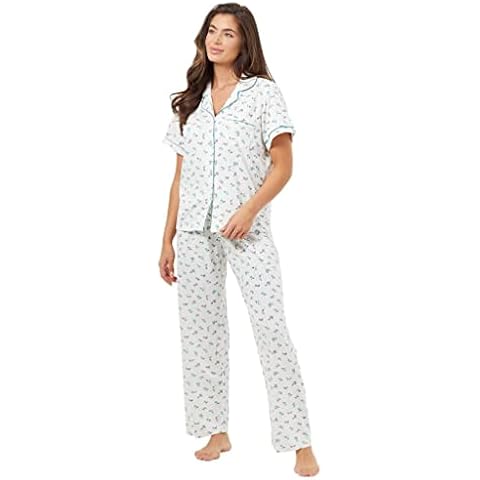 Women's Super Soft Jersey Half Sleeve Pjs - 2 Piece Floral Pyjama Set - Perfect Nightwear and Loungewear - Comfy Pjs with Pipping and Elasticated Waist - 1214 1618 2022 2426 - PINK TURQUOISE LILAC Cover