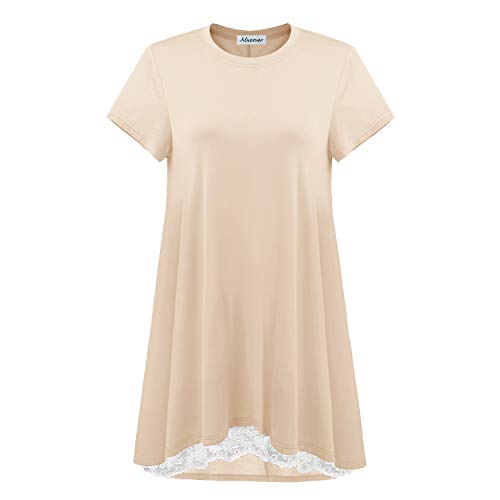 GOOBGS Musever Women's Short Sleeves Tunic Tops Casual Lace T-Shirt Blouse Champagne L