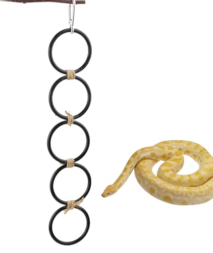 OOXYG Ball Python Tank Accessories, Snake Climbing 5-Rings Enrichment Toy, Corn Snake Enclosure Accessories for Terrarium, Hanging Small Animal Activity Training Toy Reptile Swinging Habitat Decor