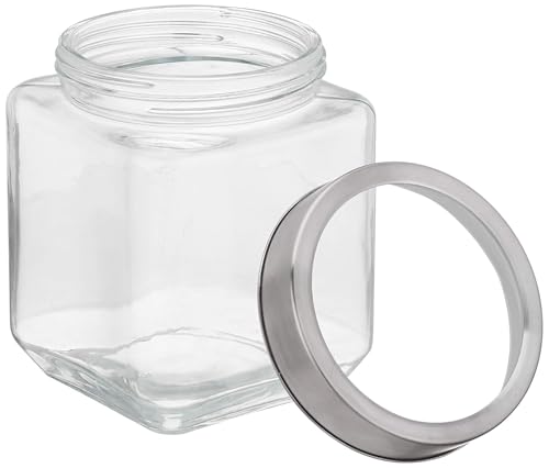 Image of CROCO JAR Square Glass Storage Containers 1350ml | Transparent Airtight Kitchen Jars with Steel Lid | Cubical Glass Jars for Pantry, Snacks, Dry Fruits, Masala, Pickle & Coffee Beans | Pack of 2