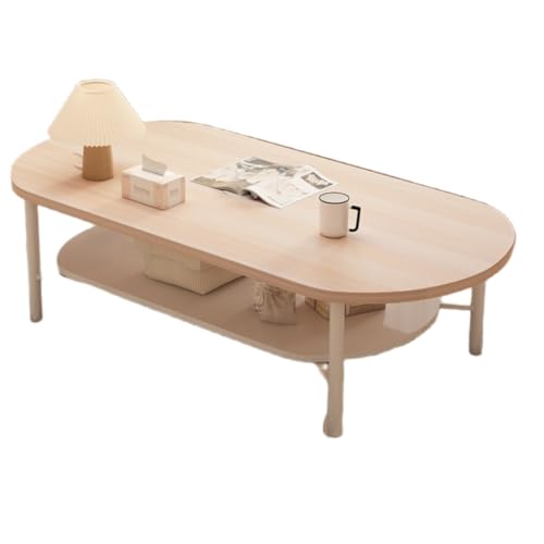 ローテーブル リビングテーブル 収納付き 2層構造 小型テーブル 一人暮らし 省スペース 設置簡単 軽量 楕円形、大きなテーブルトップ より安定していて組み立てが簡単、 小さなアパートに適しています (100*50,木目カラー)