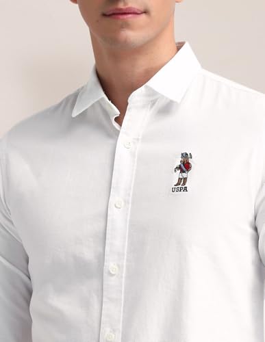 Image of U.S. Polo ASSN. Solid Tailored Fit Shirt for Men - 100% Cotton, Breathable & Comfortable, Full Sleeves Casual Shirt for Men