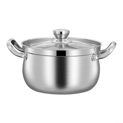 Stainless Steel Soup Pot, 24CM, Induction Base, Glass Lid, Non Overflow Design