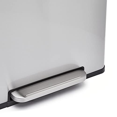 Amazon Basics Dual Compartment Recycling Trash Can with Soft-Close Lid, Fingerprint Resistant, Removable Liner Buckets, 60 Liters, Rectangular, Grey, Silver - image 6