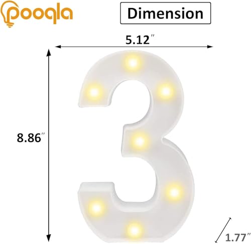 Image of Pooqla LED Light Up Numbers, Marquee Number with Remote for 3rd Birthday Decoration, Lighted Numbers Gift for Boys Girls Party Backdrop Wedding Anniversary Decor, Warm White and Cool White Number 3