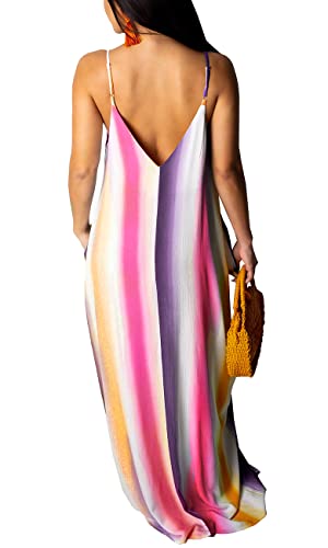 Image of Summer Maxi Dress for Women 2026 Plus Size Sundresses Casual Sexy Floral Sleeveless Beach Long Dress with Pockets