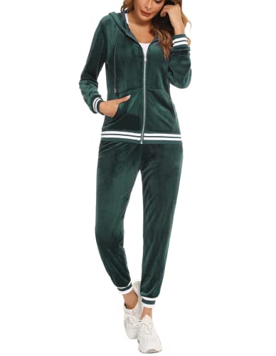 Yukiuiny Survêtement Ensemble Velours Femme à Capuche Zippés Sportswear Sweat Manche Longue Pantalon Jogging Tennis Gym Yoga Vêtements de Fitness Vert...