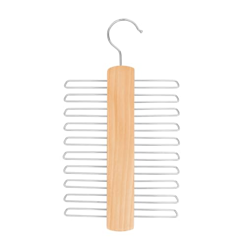 Tie Hanger for Wardrobe | Wooden Tie Organiser for Men with 20 Non-Slip Chrome Bars | Stylish Tie Rack Holder with 360 Swivel Hook for Sophisticated Tie Storage